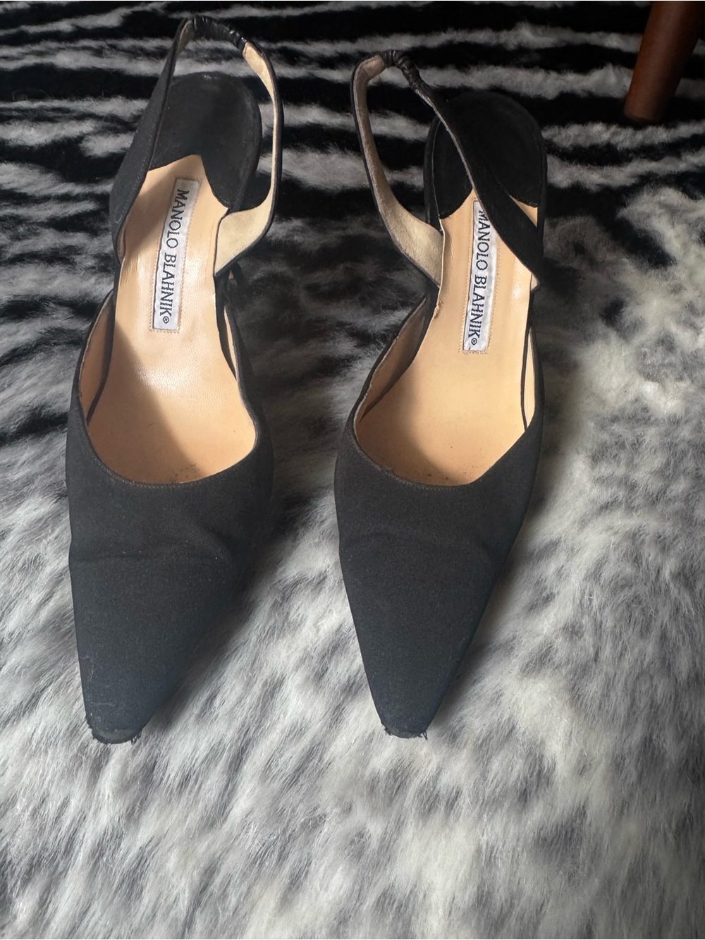 Manolo Blahnik Black Pointed Slingback Pumps